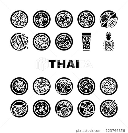 thai cuisine food asian dish icons set vector 123766856