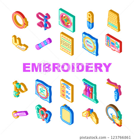 embroidery thread fabric needle icons set vector embroidery thread fabric needle icons set vector 123766861