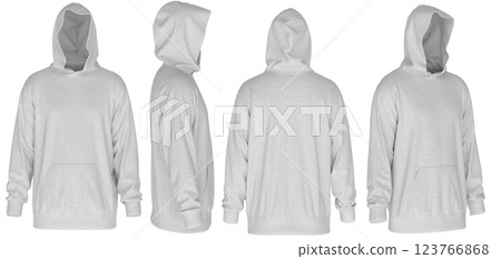 Men's White Oversized Hoodie Mockup - Front, Side, Back View 3D Render Men's White Oversized Hoodie Mockup - Front, Side, Back View 3D Render 123766868