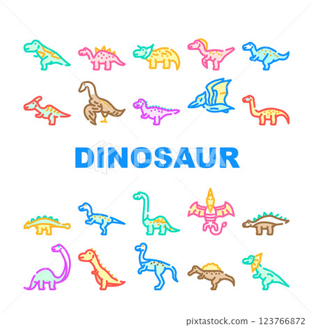 dinosaur character jurassic cute icons set vector 123766872