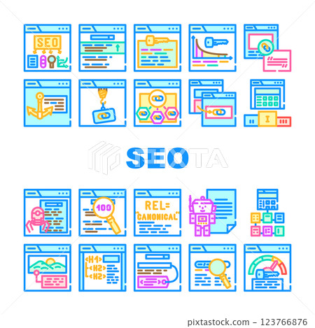 seo optimize search rank icons set vector seo optimize search rank icons set vector 123766876