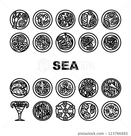 sea cuisine fish cook icons set vector sea cuisine fish cook icons set vector 123766885