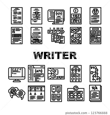 technical writer document manual icons set vector 123766888