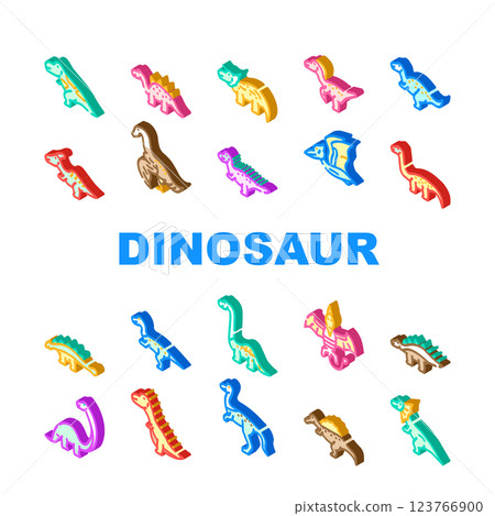 dinosaur character jurassic cute icons set vector dinosaur character jurassic cute icons set vector 123766900