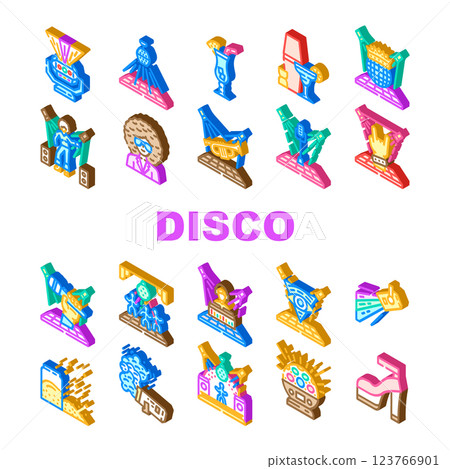 disco party fashion club icons set vector disco party fashion club icons set vector 123766901