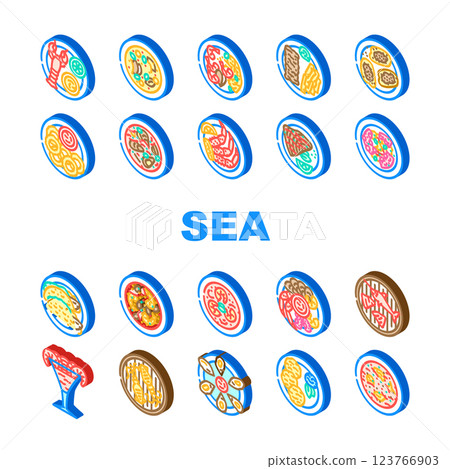 sea cuisine fish cook icons set vector 123766903