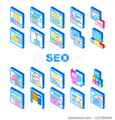 seo optimize search rank icons set vector seo optimize search rank icons set vector 123766904