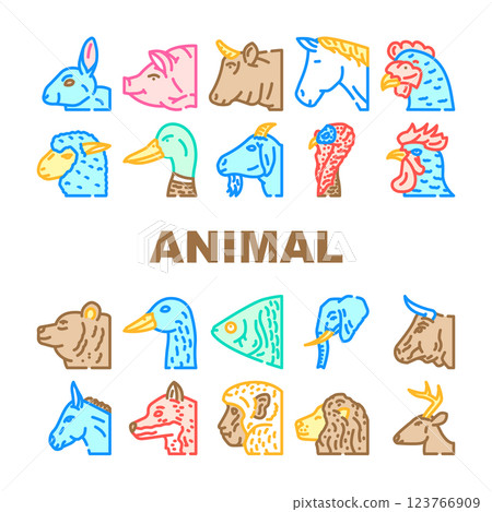 animal zoo pet face farm icons set vector animal zoo pet face farm icons set vector 123766909