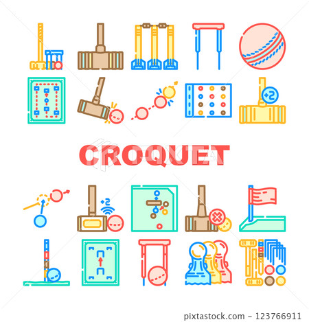 croquet mallet lawn icons set vector croquet mallet lawn icons set vector 123766911