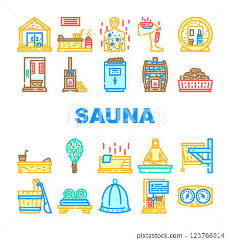 sauna steam spa health icons set vector 123766914