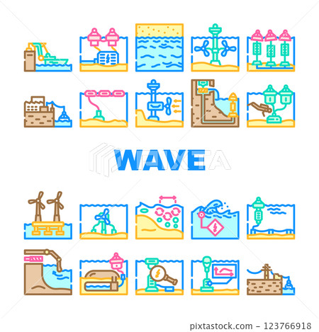 wave energy plant power icons set vector 123766918