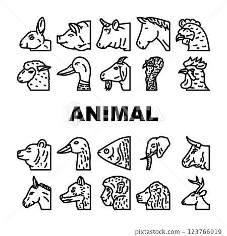animal zoo pet face farm icons set vector animal zoo pet face farm icons set vector 123766919
