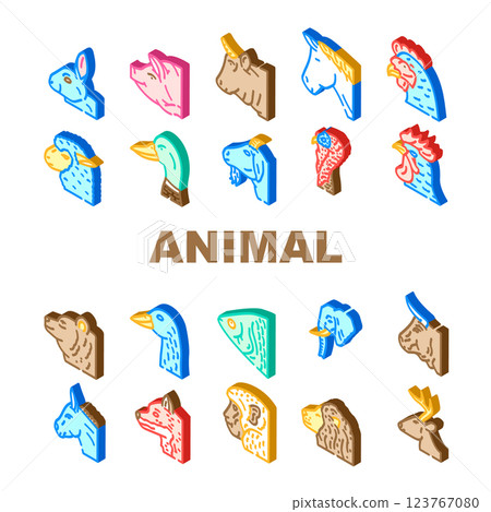 animal zoo pet face farm icons set vector animal zoo pet face farm icons set vector 123767080