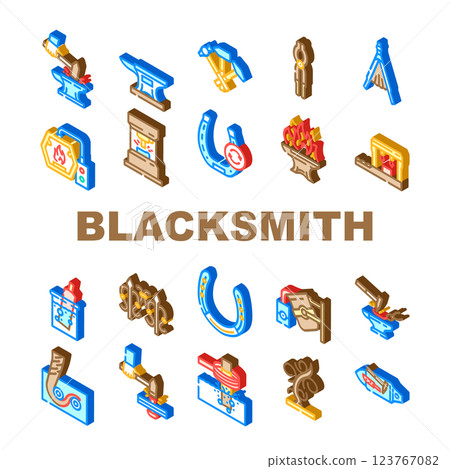 blacksmith forge anvil work icons set vector blacksmith forge anvil work icons set vector 123767082