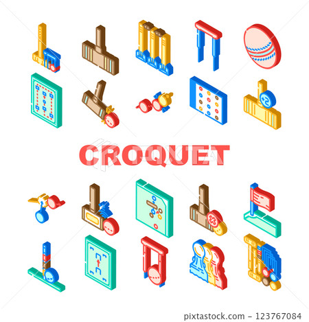 croquet mallet lawn icons set vector croquet mallet lawn icons set vector 123767084
