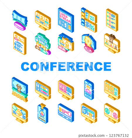 virtual conference event online icons set vector virtual conference event online icons set vector 123767132