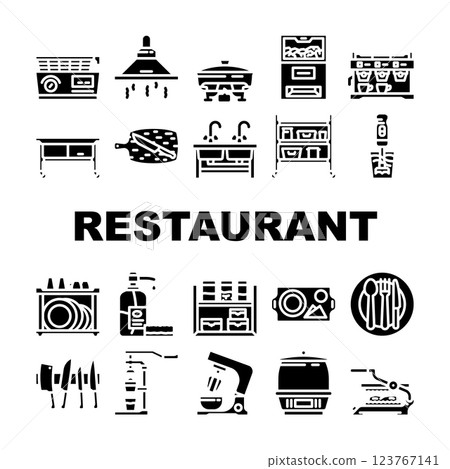 restaurant equipment kitchen icons set vector 123767141