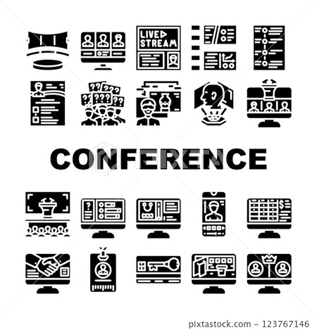 virtual conference event online icons set vector virtual conference event online icons set vector 123767146
