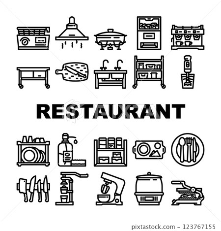 restaurant equipment kitchen icons set vector 123767155
