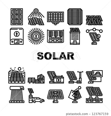 solar panels energy power sun icons set vector solar panels energy power sun icons set vector 123767159