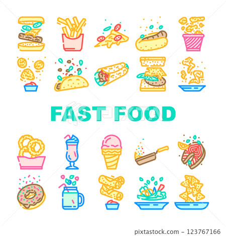 fast food hamburger restaurant icons set vector 123767166