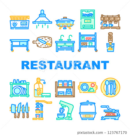 restaurant equipment kitchen icons set vector 123767170