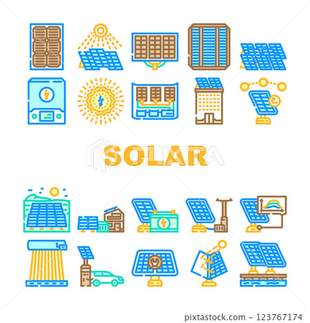 solar panels energy power sun icons set vector 123767174