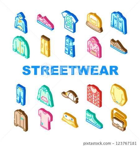 streetwear cloth urban style icons set vector 123767181