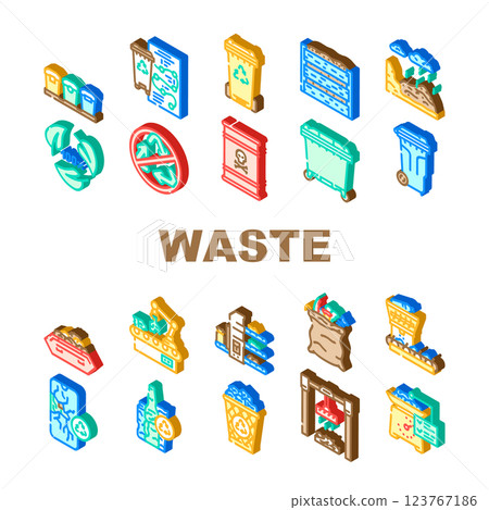 waste sorting garbage plastic icons set vector 123767186