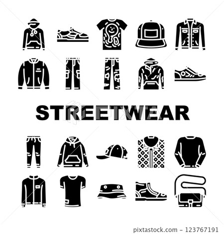 streetwear cloth urban style icons set vector 123767191