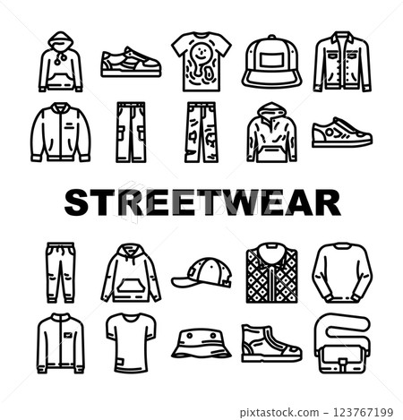 streetwear cloth urban style icons set vector 123767199