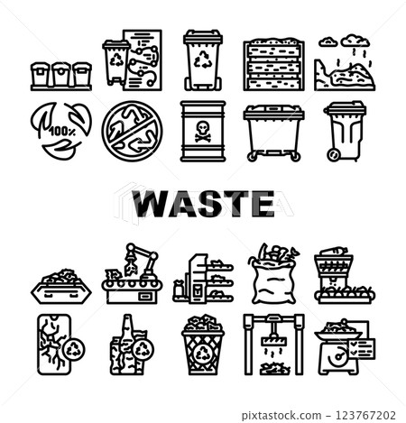 waste sorting garbage plastic icons set vector 123767202