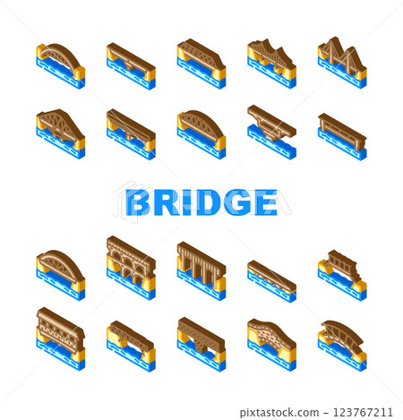 bridge road river construction icons set vector bridge road river construction icons set vector 123767211