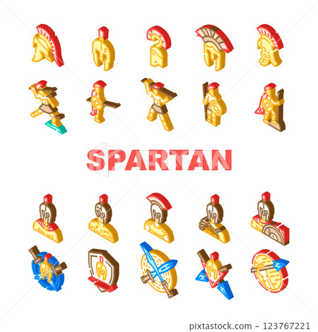 spartan warrior helmet icons set vector 123767221