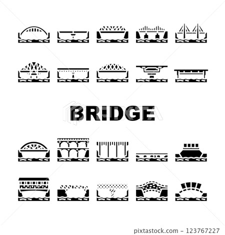 bridge road river construction icons set vector bridge road river construction icons set vector 123767227