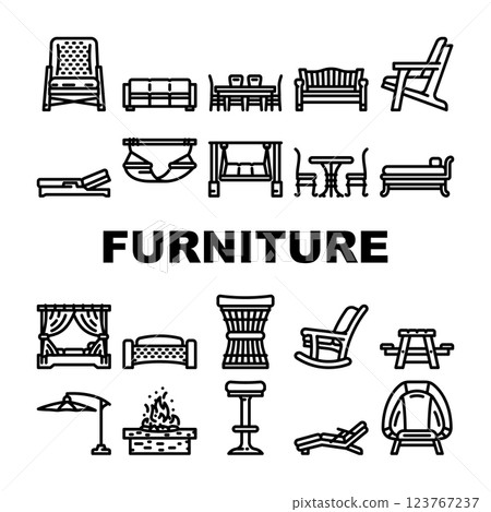 outdoor furniture garden terrace icons set vector outdoor furniture garden terrace icons set vector 123767237