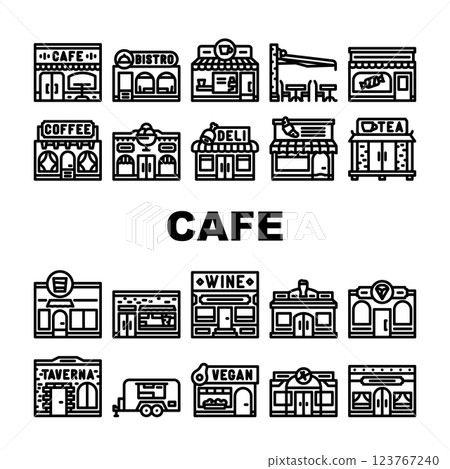 street cafe city outdoor icons set vector 123767240