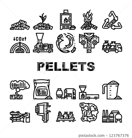wood pellets eco energy icons set vector wood pellets eco energy icons set vector 123767376