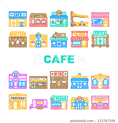 street cafe city outdoor icons set vector 123767389