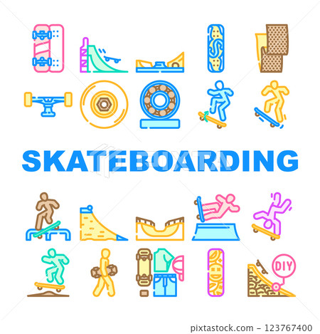 skateboard skate skater board icons set vector 123767400
