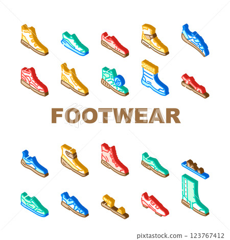 footwear tourism sandals boots icons set vector 123767412
