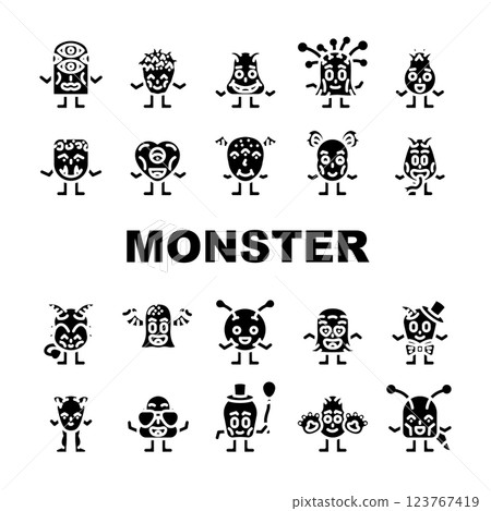 cute monster adorable fluffy icons set vector 123767419