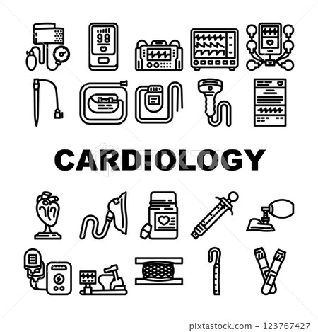 cardiology accessories ecg holter icons set vector cardiology accessories ecg holter icons set vector 123767427