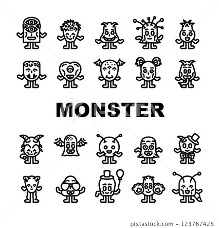 cute monster adorable fluffy icons set vector 123767428