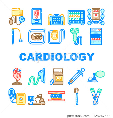 cardiology accessories ecg holter icons set vector cardiology accessories ecg holter icons set vector 123767442