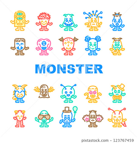 cute monster adorable fluffy icons set vector 123767459