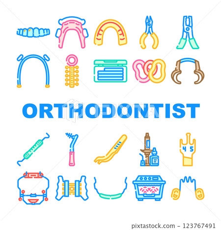 orthodontist accessories retainer icons set vector 123767491