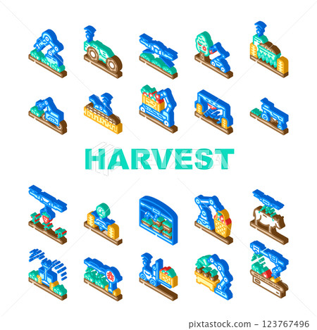 robot harvests automation icons set vector 123767496