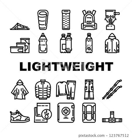 lightweight backpacking icons set vector 123767512