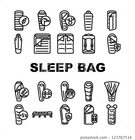 sleeping bag camping hiking icons set vector 123767516